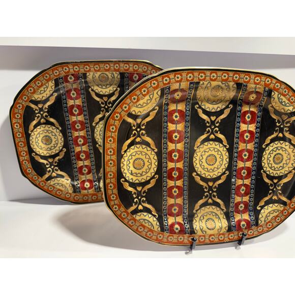 Heavy Decorative Platters by Oriental Accent Gold Trim Lot of 2 - Picture 1 of 10
